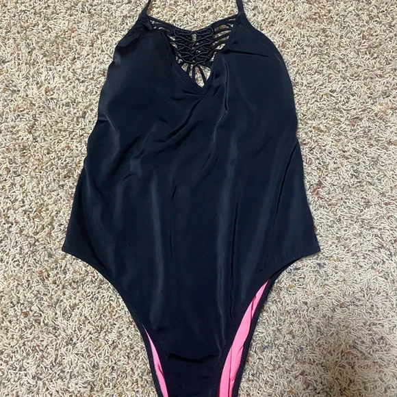 Medium PINK Black One Piece Swimsuit - Picture 3 of 3